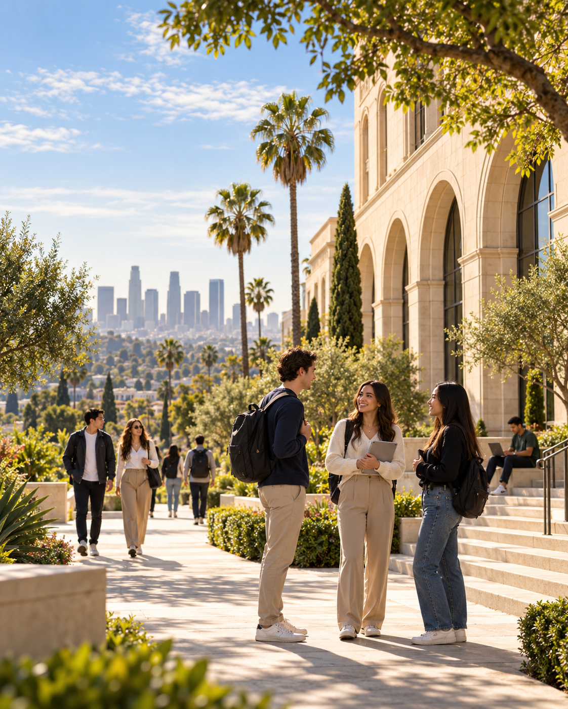 Students on a sunlit Los Angeles campus
